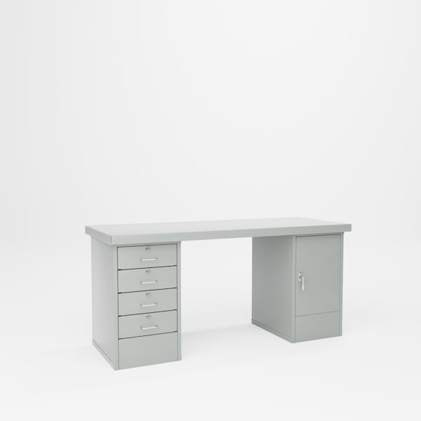 Pucel Pedestal Bench with Door & Drawer, Steel Top, 28 in W x 72 in D, Putty CDB-2872-S - main
