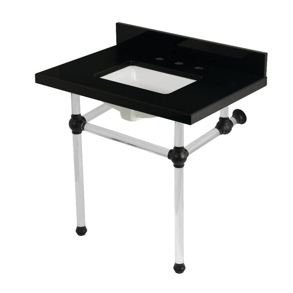Kingston Brass 30" Black Granite Console Sink with Acrylic Legs, 8-Inch, 3-Hole, Black Granite/Matte Black KVPK3030KASQ0 - main
