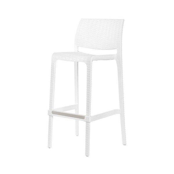 Homeroots Set of Four 30" White Faux Rattan Heavy Duty Plastic Low Back Outdoor Bar Height Chairs 565349 - main