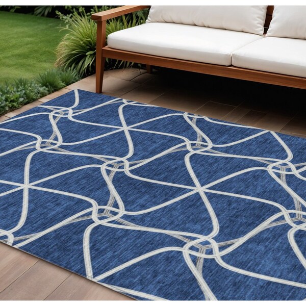 Homeroots 8' X 10' Blue And Ivory Geometric Washable Indoor Outdoor Area Rug 612866 - main
