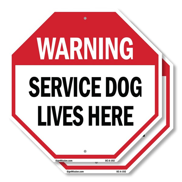 Signmission Warning Service Dog Lives Here, 10 inch X 10 inch, Plastic Sign, 2PK OC-P-2PACK-10-192 - main