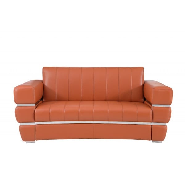 Homeroots 75in Camel And Silver Italian Leather Loveseat 477565 - main