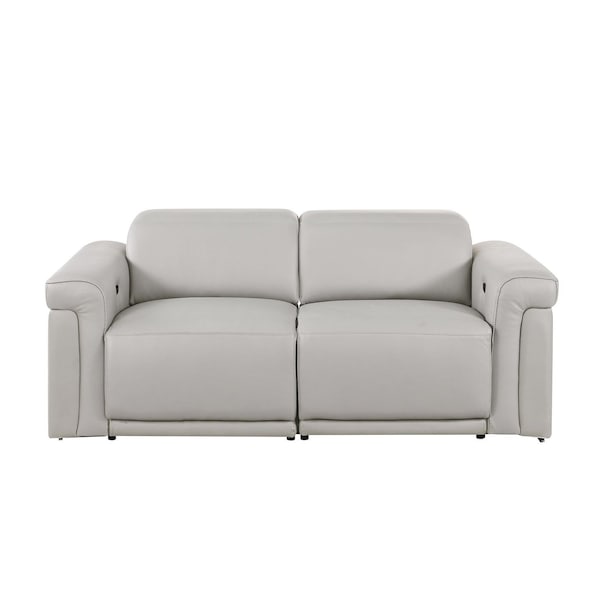 Homeroots 73in Light Gray and Black Italian Leather Power Reclining Loveseat 720488 - main