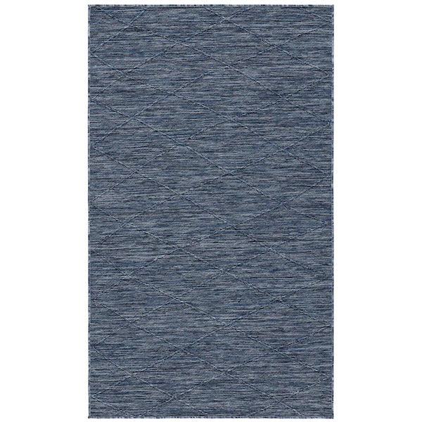 Homeroots 3' X 5' Navy Blue And Ivory Geometric Indoor Outdoor Area Rug 552718 - main
