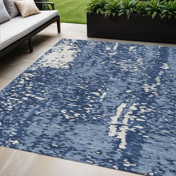 Homeroots 5' X 8' Denim Blue And Ivory Abstract Washable Indoor Outdoor Area Rug 612930 - main
