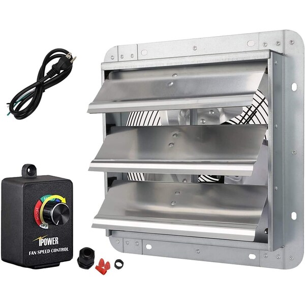Ipower 10 Inch Shutter Exhaust Fan Aluminum+ fan speed controller + Disposal Power Cord Kit HIFANXEXHAUST10CTB - main