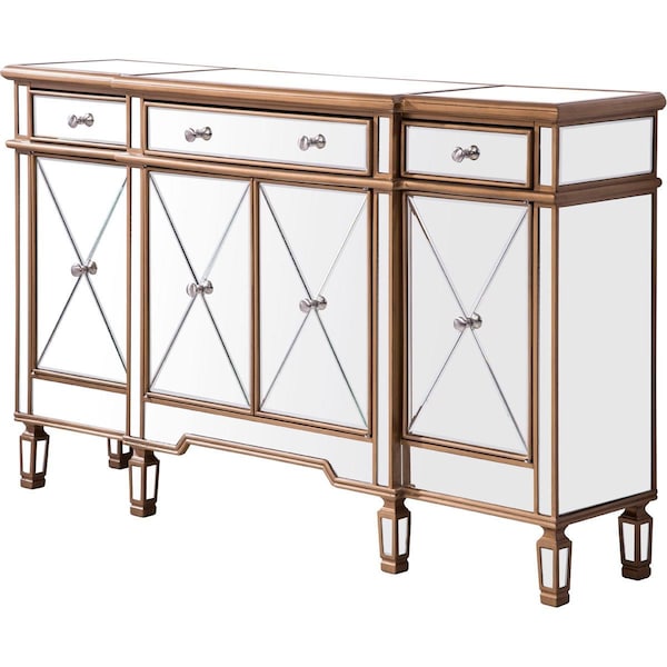 Elegant Decor 3 Drawer 4 Door Cabinet Gold Clear Hand Rubbed, Antique Gold 60 x 14 x 36 in. MF6-1101GC - main