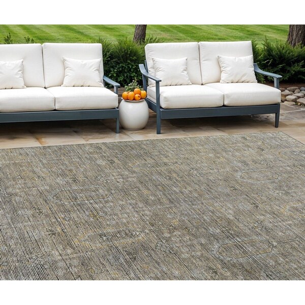 Homeroots 8' X 10' Taupe Gray And Beige Southwestern Washable Indoor Outdoor Area Rug 587095 - main