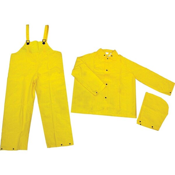 Mcr Safety 3-Piece Rainsuit with Detachable Hood, PVC, 0.35 mil Thick, Detachable, Yellow, XL 2003XL - main