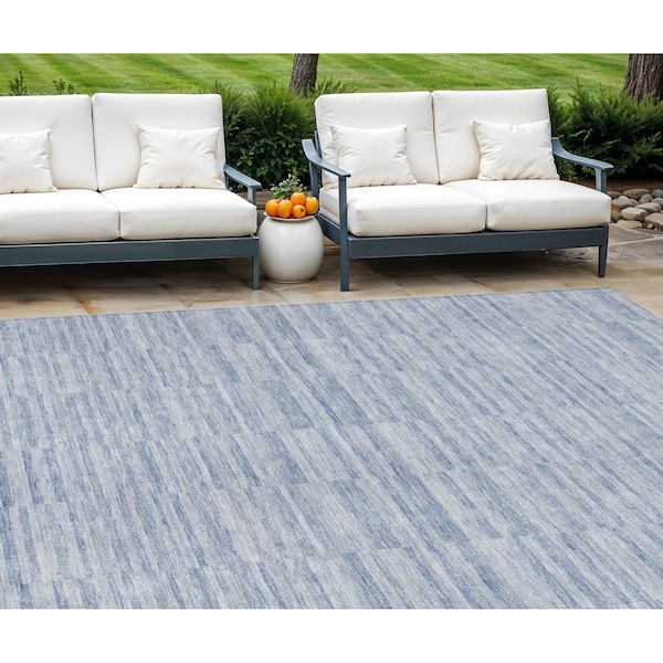Homeroots 9' X 12' Sky Blue And Denim Blue Striped Washable Indoor Outdoor Area Rug 587966 - main