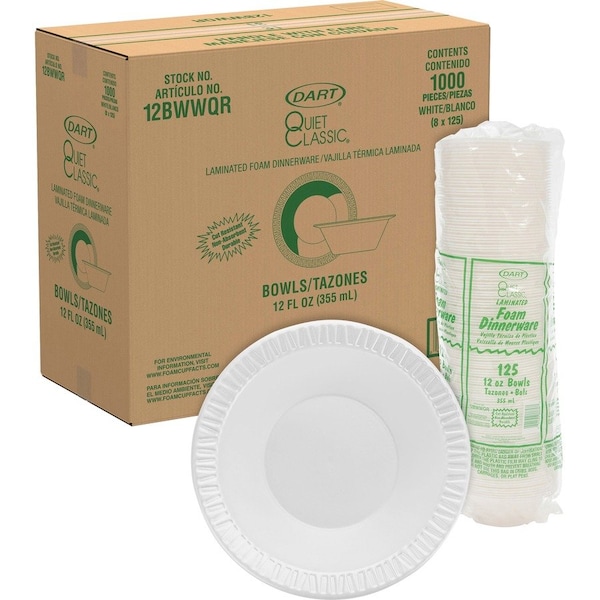 Dart Container Bowl, Foam, White, 10-12Oz., PK1000 12BWWQRCT - main