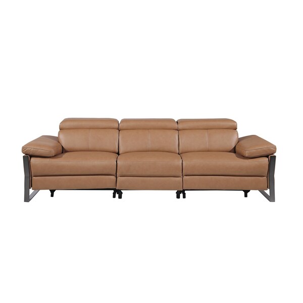 Homeroots 103" Chestnut Top Grain Leather Reclining Metal USB Sofa 720330 - main