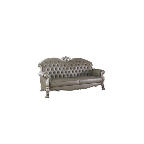 Homeroots 96" Bone Faux Leather Sofa And Toss Pillows With White Legs 491334 - main