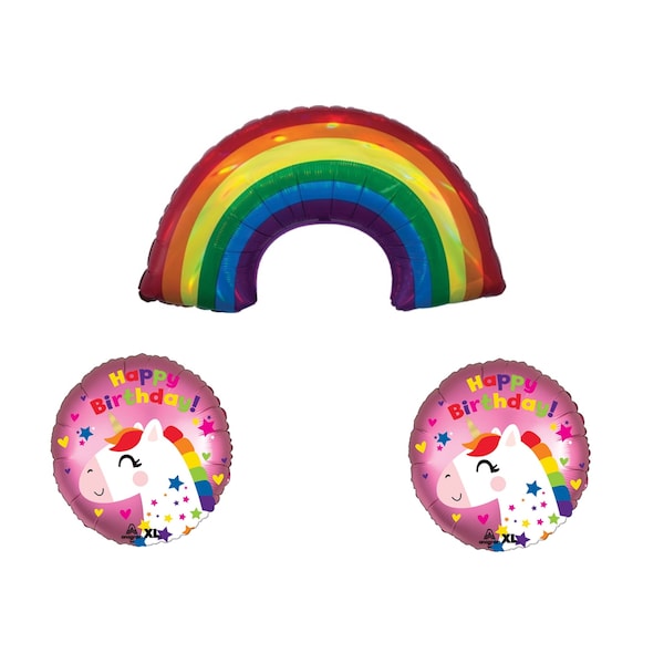 Loonballoon Unicorn Theme Balloon Set, 2x Birthday Unicorn Balloon 34in. Rainbow Iridescent Holographic Balloon 81711-96211 - main