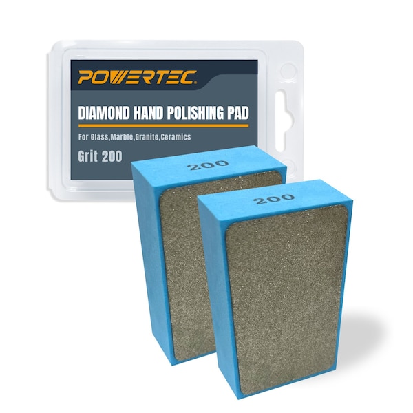 Powertec Diamond Hand Polishing Pads, for Polishing & Grinding Porcelain, Ceramic Tile, Glass, 200 Grit, 2PK 71906-P2N - main