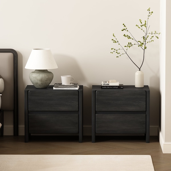 Manhattan Comfort Linda 24in Nightstand in Charcoal Gray (2-Drawer) - Set of 2 2-NS015-GY - main