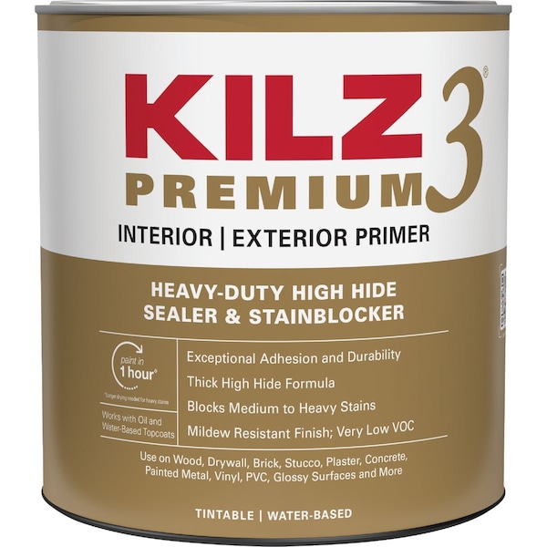 Kilz 3 Premium Water-Base Interior/Exterior Sealer Stain Blocking Primer Wht 1 Qt. 13002 - main