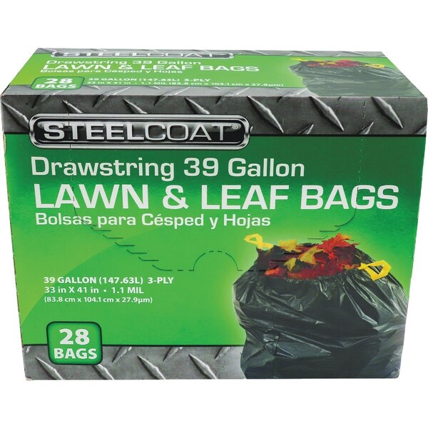 Steelcoat 39 Gal. Black Drawstring Lawn & Leaf Trash Bag, 28-Count FG-P9921-04 - main