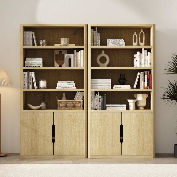 Manhattan Comfort Rivington 40in Bookcase Cabinet in Natural Oak - Set of 2 2-BC006-NA - main
