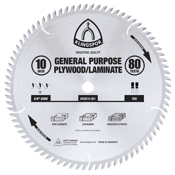 Klingspor 10" 80-tooth General Purpose Plywood/Laminate Saw Blade KSB10-801 - main