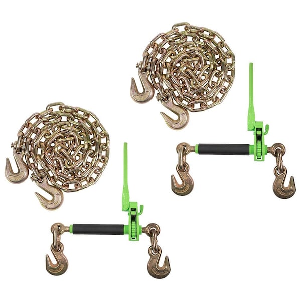 Mytee Products 3/8 in - 1/2 in Hi-Viz Green Quick Ratchet Chain Binder with (2) 3/8 in X 20 ft G70 Chain CBRSFH38x2-CH3820x2-KIT - main