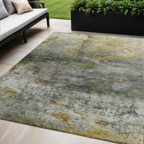 Homeroots 5' X 8' Olive Green Gold And Gray Abstract Washable Indoor Outdoor Area Rug 631450 - main