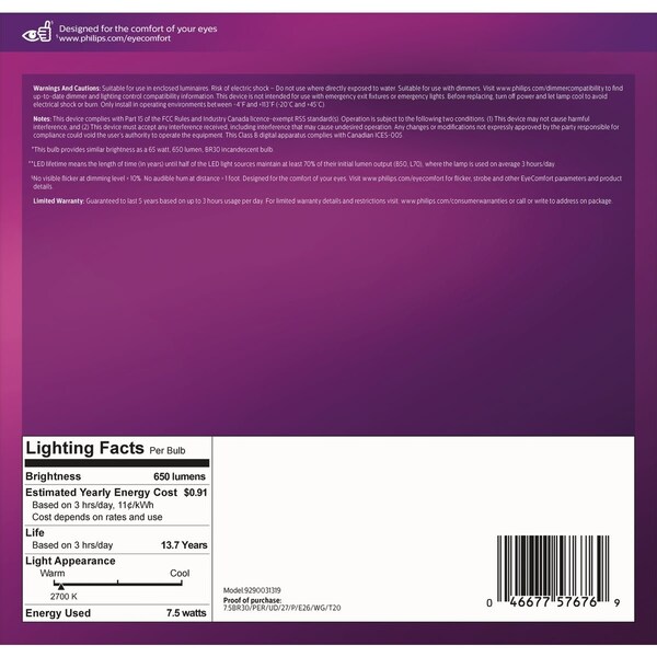 Signify Warm Glow Ultra Definition 65W Equivalent Soft White BR30 Med Dimmable LED Floodlight Light Bulb, 3PK 576769 - main