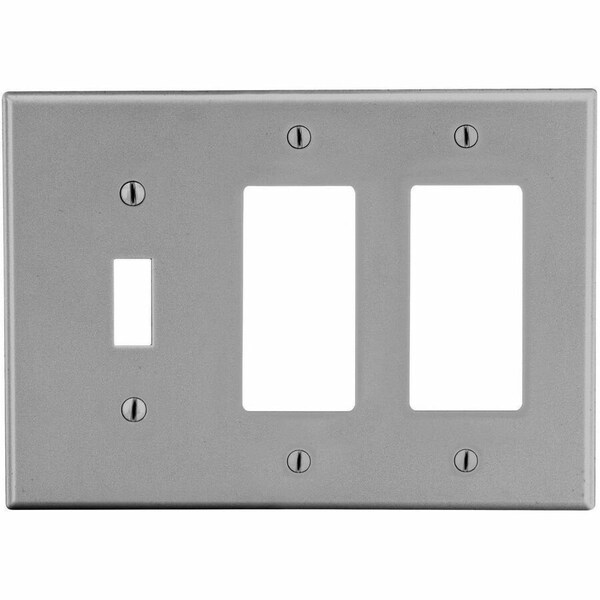 Hubbell Wiring Device-Kellems Wallplate, 3- Gang, 1) Toggle 2) Decorator, Gray P1262GY - main