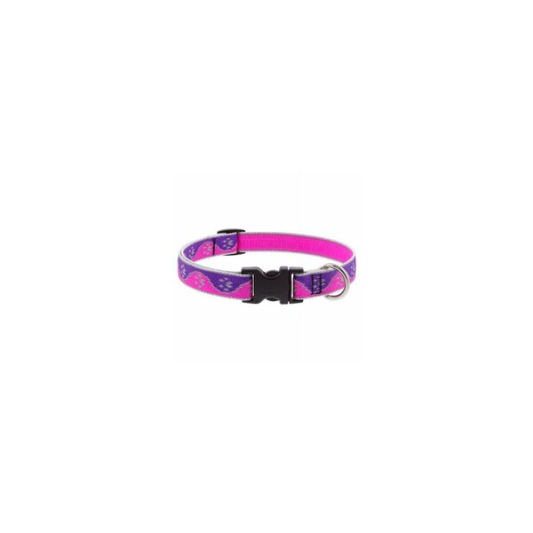 Lupine Adjustable Small Dog Collar, Reflective Pink Paws Pattern, 3/4 x 9 - 14-In. 48501 - main