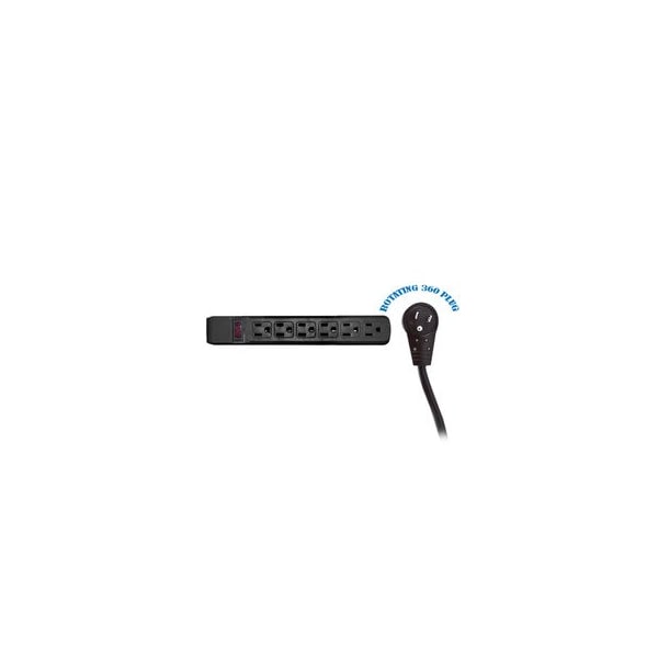 Cable Wholesale Surge Protector, Flat Rotating Plug, 6 Outlet, Black Horizontal Outlets, Plastic, Power Cord 15 ft 51W1-12215 - main