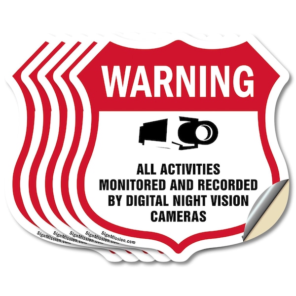Signmission Video Surveillance Shield Sign Warning A, 4 inch X 4 inch, Vinyl Decal, 5PK SHI-D-5PACK-4-474 - main
