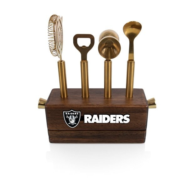 Picnic Time Family Of Brands NFL Las Vegas Raiders Sidecar 5-Piece Bar Tool Set, (Acacia Wood) 672-05-508-237-2 - main