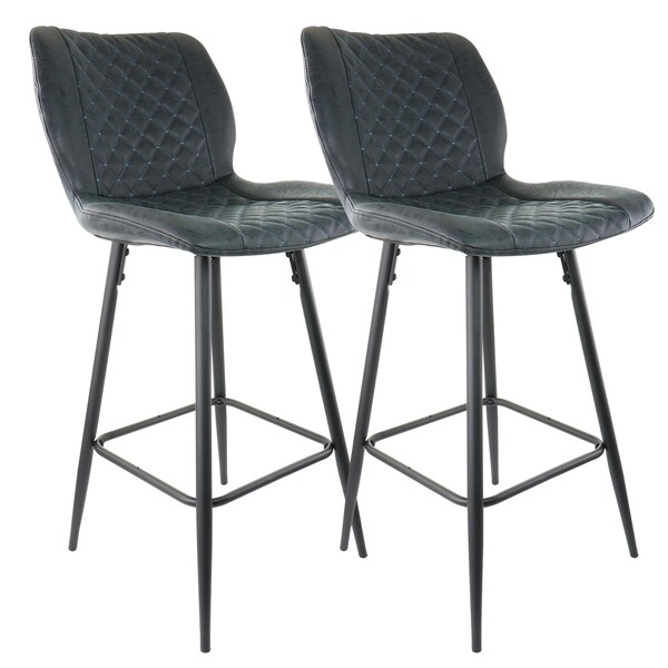 Elama 2 Piece Diamond Stitched Faux Leather Bar Chair in Black with Metal Legs ELM-799-37A-BLK - main