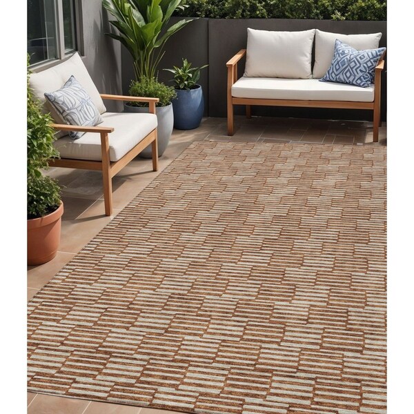 Homeroots 5' X 8' Copper And Beige Geometric Washable Indoor Outdoor Area Rug 595026 - main