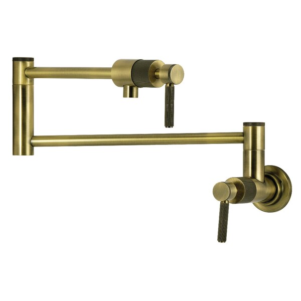 Kingston Brass Wall Mount Pot Filler Faucet with Knurled Handle, Antique Brass KS4103KNL - main