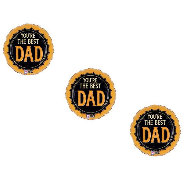 Loonballoon LOONBALLON Father's Day Theme Balloon Set, 3x Standard Best Dad Gold & Black Balloon 87110 - main