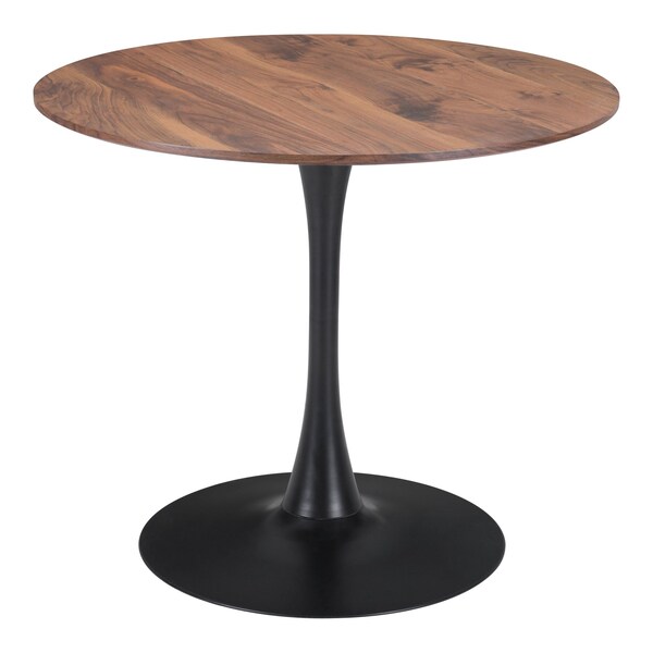 Homeroots 35" Natural and Black Wood and Steel Pedestal Base Round Top Dining Table 602239 - main