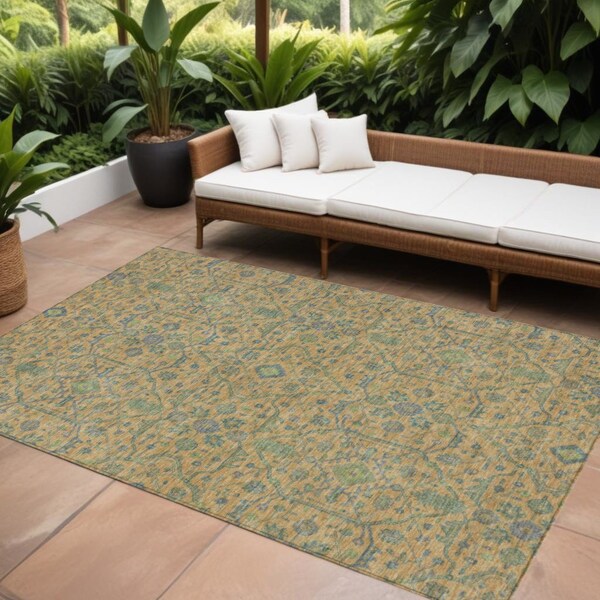 Homeroots 10' X 14' Orange Blue And Green Floral Washable Indoor Outdoor Area Rug 604630 - main