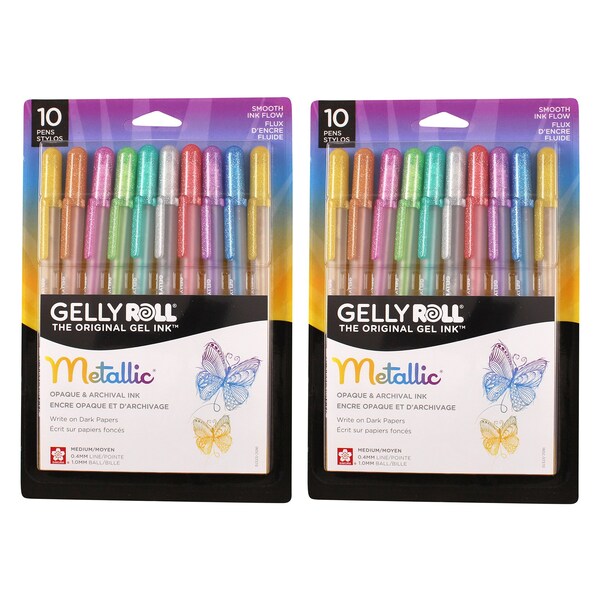 Sakura Metallic Gel Pens, Medium Point, Assorted Colors, 10 Per Set, 2 Sets, 2PK 57370 - main