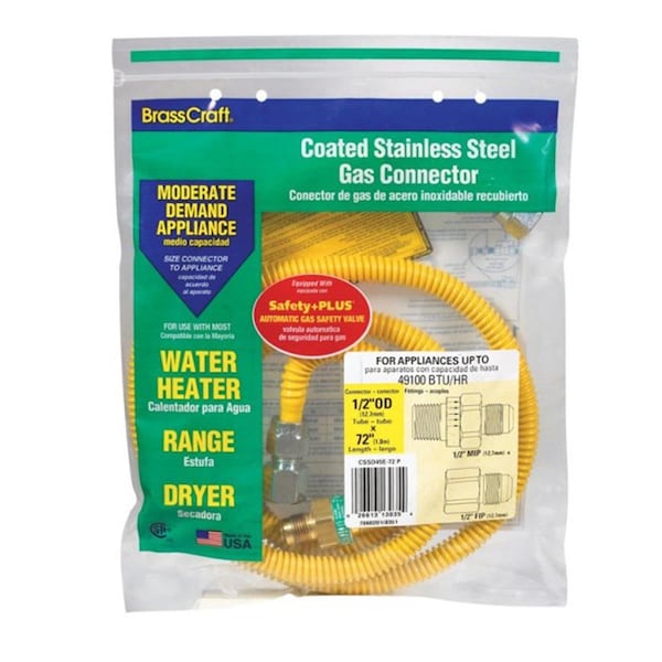 Safety Plus CSSD45R72P 0.38 x 0.5 x 0.5 in. F72 Stainless Steel Gas Connector 4267688 - main