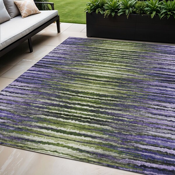 Homeroots 5' X 8' Purple Lilac And Lavender Striped Washable Indoor Outdoor Area Rug 577993 - main
