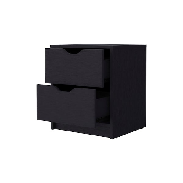 Homeroots 19" Black Wood Two Drawer Nightstand with Integrated Tech 518176 - main