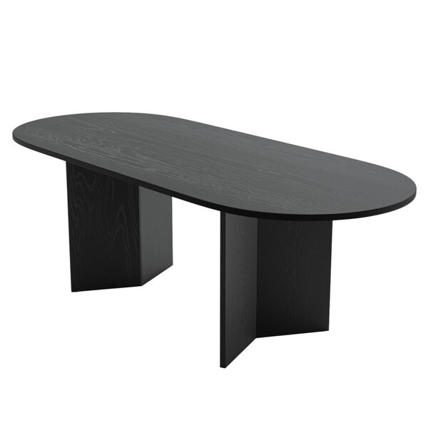 Homeroots 79" Black Solid Wood Sled Base Oval Dining Table 712192 - main