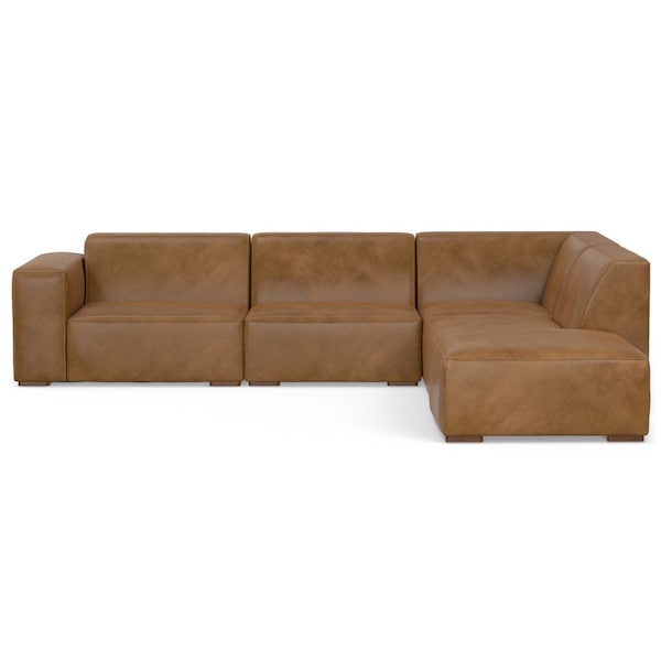 Homeroots 116" Brown Leather Wood Sofa With Ottoman 641054 - main