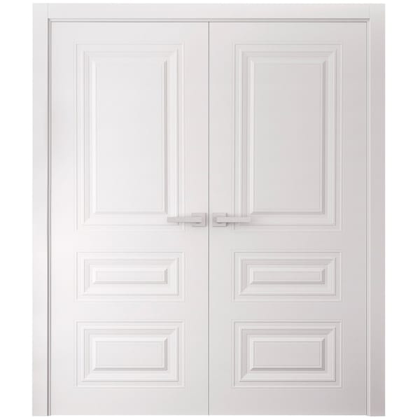 Sartodoors Interior Double Doors 64 x 84 inches, BASIC 9233 White, Wood Interior Solid Panel Frame, Closet B BASIC9233DD-SKIN-6484 - main