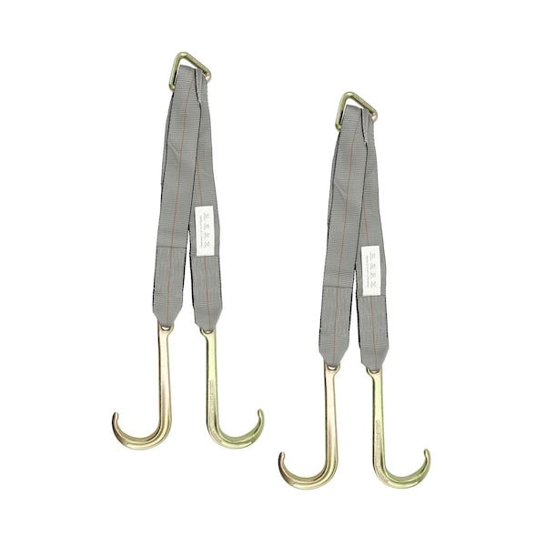 Mytee Products Tow Straps V Bridle 3in x 24in w/ 15in J Hooks 5400 WLL, Recovery V-Strap, 2PK VStrap0324Jx2 - main