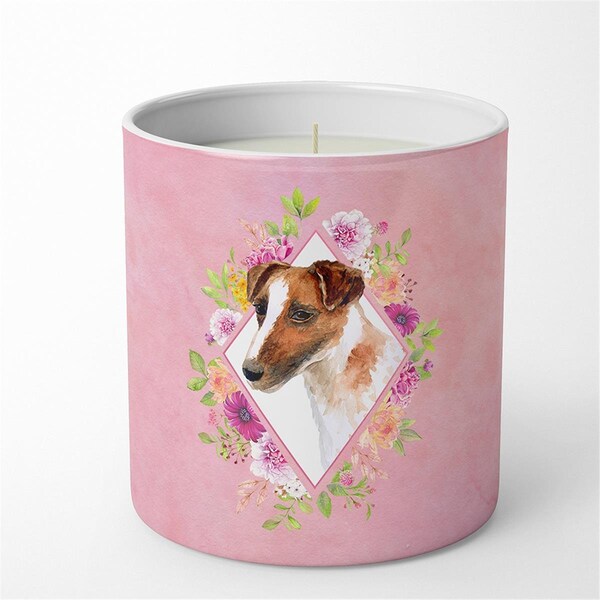 Carolines Treasures 10 oz Jack Russell Terrier Pink Flowers Decorative Soy Candle CK4141CDL - main