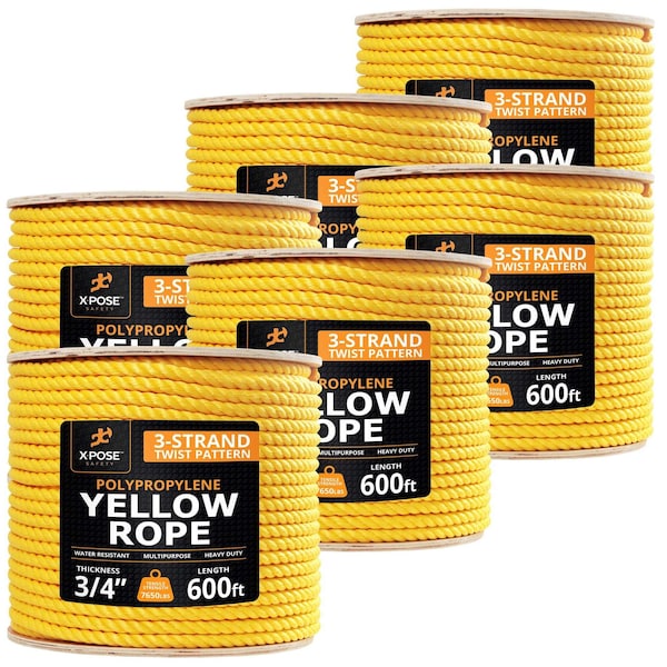 Xpose Safety 3/4in x 600 ft Twisted Polypropylene Rope, Yellow, 6PK YPR34-600-6-X - main