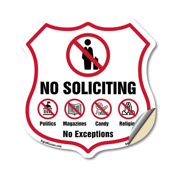 Signmission No Soliciting Shield Sign No Politics Ma, 12 Inch X 12 Inch, Vinyl Decal SHI-D-12-403 - main