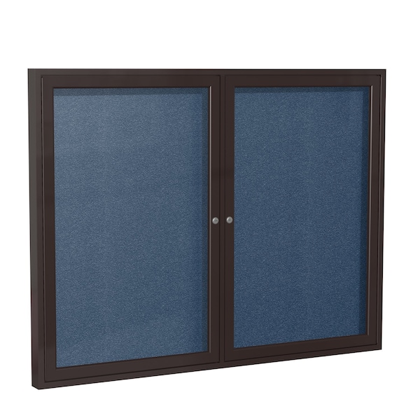 Ghent Indoor/Outdoor Enclosed Vinyl Bulletin Board, Bronze Aluminum Frame, 3'H x 5'W, 2 Door, Navy PB23660VX-195 - main